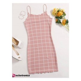 Lettuce trim grid bodycone dress